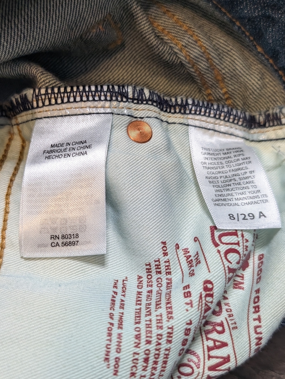 Lucky Legend Lucky Brand Drew Mom High Rise Taper Jeans Bandana Detailing Size 8 - Picture 9 of 10